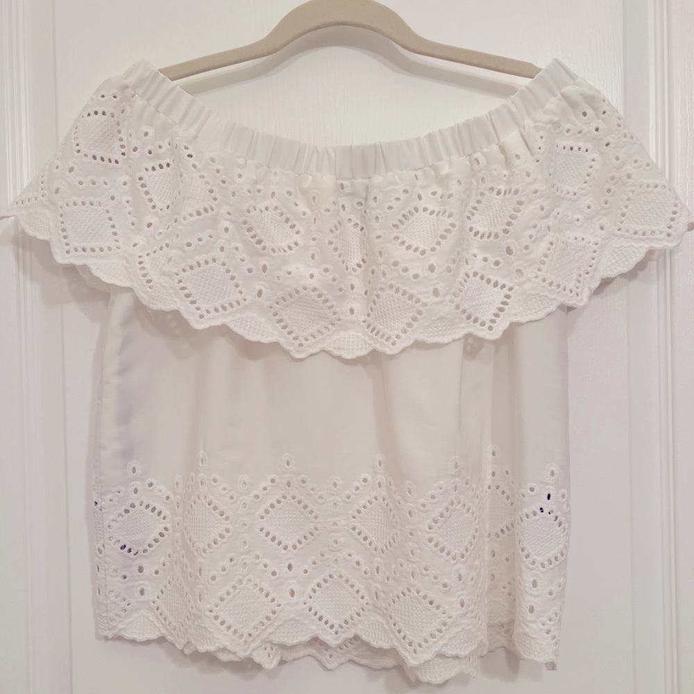 white F21 off the shoulder lace top